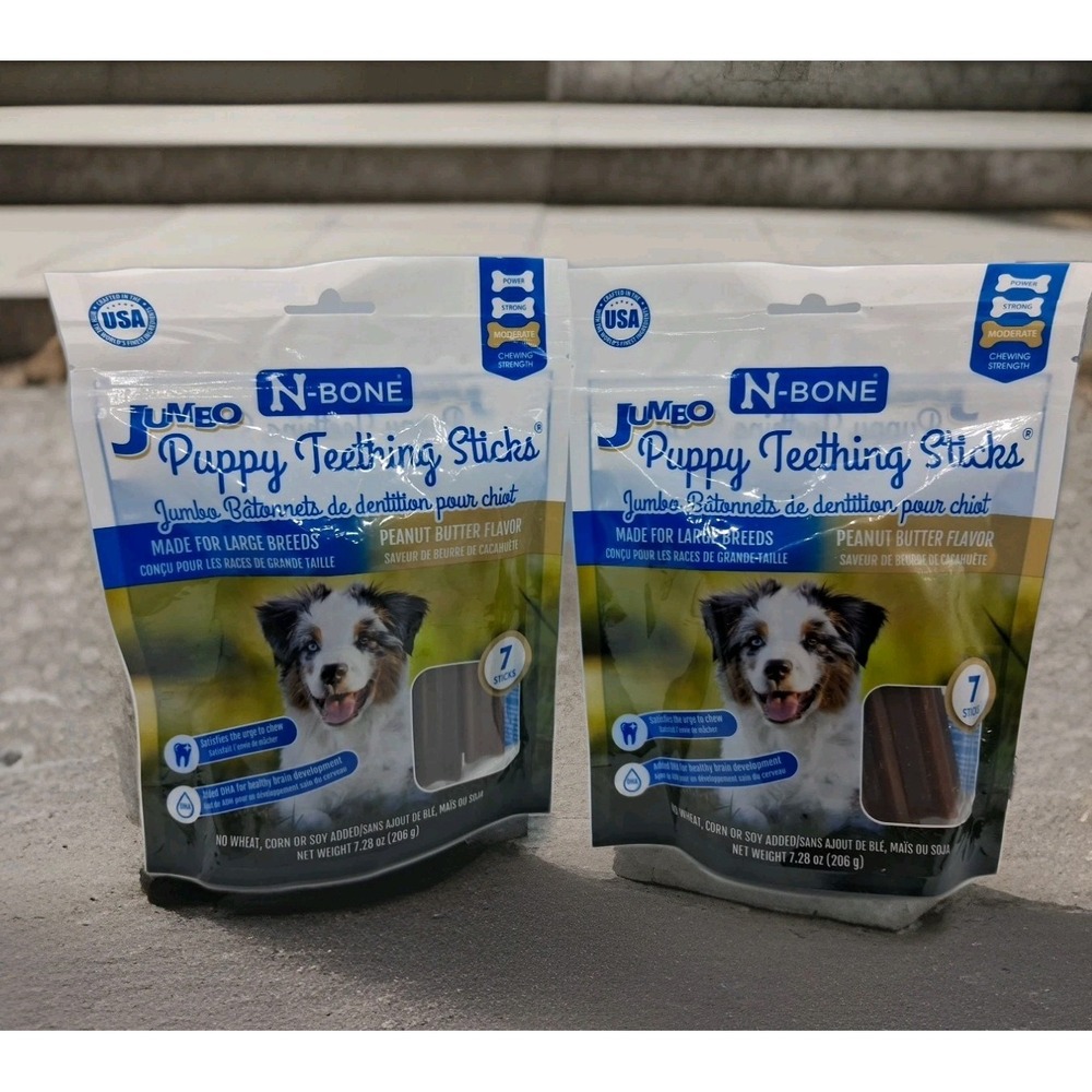 N-Bone 2 Pack Jumbo Puppy Teething Sticks Peanut Butter Large Breed 7.28oz 05/26